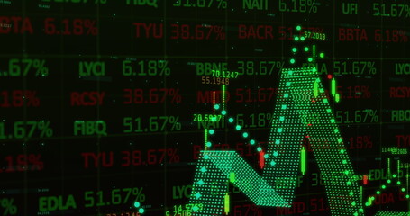 Image of statistics and numbers, financial data processing over world map