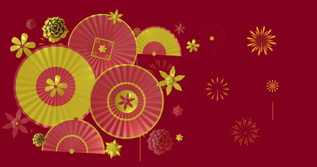 Image of chinese pattern with copy space on red background