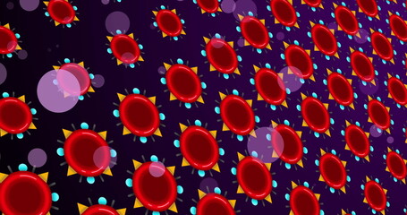 Image of dots over red cells on viiolet background