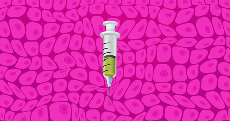 Obraz premium Image of syringe over pink cells on pink background