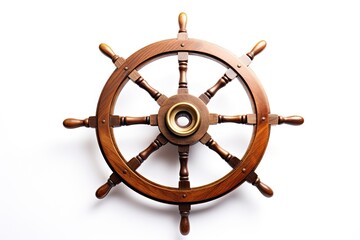 Obraz premium Isolated ship steering wheel on white background