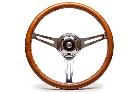 Isolated retro steering wheel on white background - Powered by Adobe