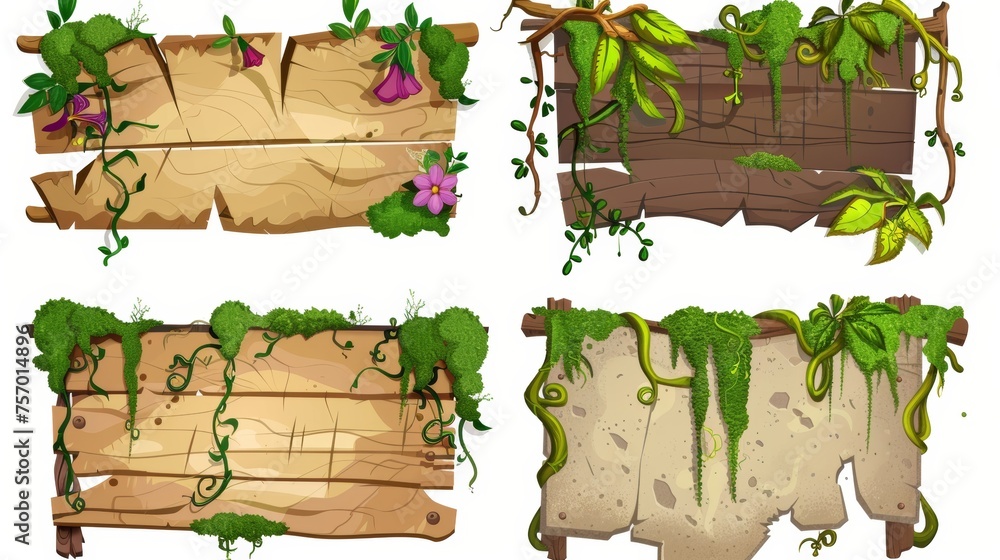 Poster this cartoon game ui design collection features jungle frame and border plates with lush liana vines