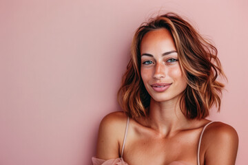 Portrait of a smiling young woman looking at the camera with a copy space background
