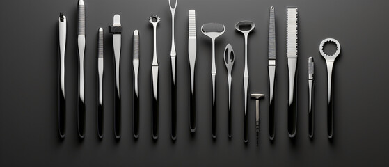 Basic dentist tools isolated on gray background