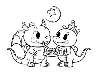Fototapeta premium cute dino coloring page outline drawing