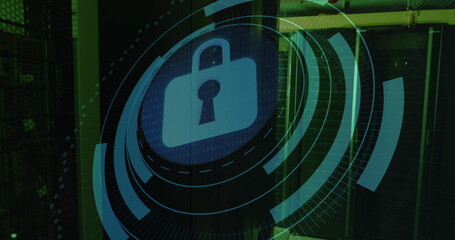 Image of padlock icon over server room