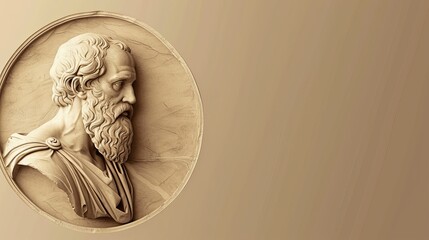 Philosopher Plato with Copy Space on Engraved Wall for Philosophy Quotes