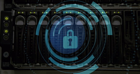 Image of padlock icon over server room