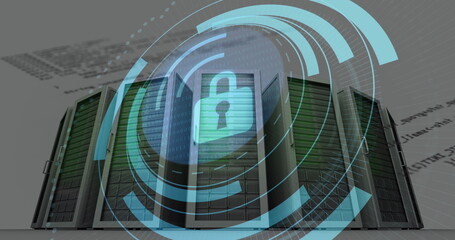 Image of padlock icon over server room