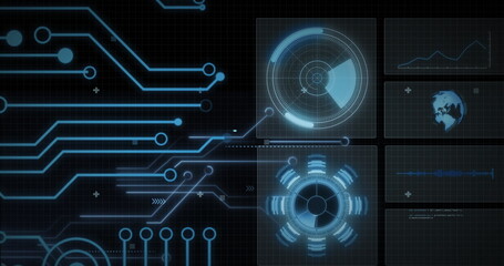 Image of data processing with scope scanning on black background