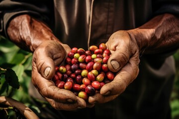 Agronomist harvesting arabica berries