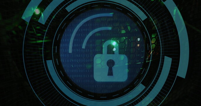 Image of padlock icon over server room