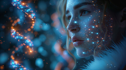 We all come from stars, woman and human genome, DNA. - obrazy, fototapety, plakaty