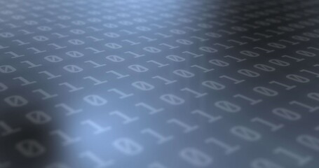A digital binary code pattern spreads across the screen, symbolizing data encryption