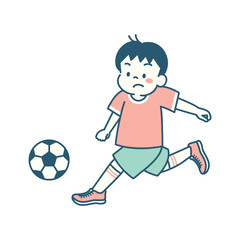 サッカーの試合でドリブルをする男の子のイラスト　シンプル