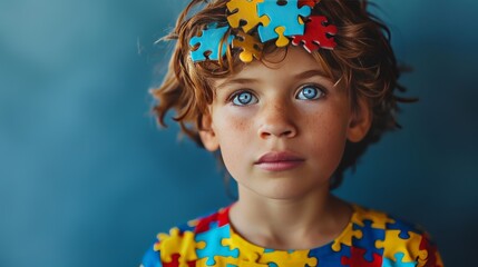 Mental health child concept. ADHD, attention deficit hyperactivity disorder, autism. Head of a child with puzzle pieces. - Powered by Adobe