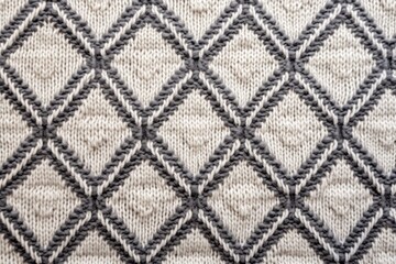 Fototapeta premium Knitted fabric Jacquard texture with gray geometric design Mosaic crochet pattern