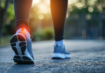 Jogger Läufer mit Knieproblemen, sichtbare Knohen und Schmerzen, KI gneeriert - obrazy, fototapety, plakaty