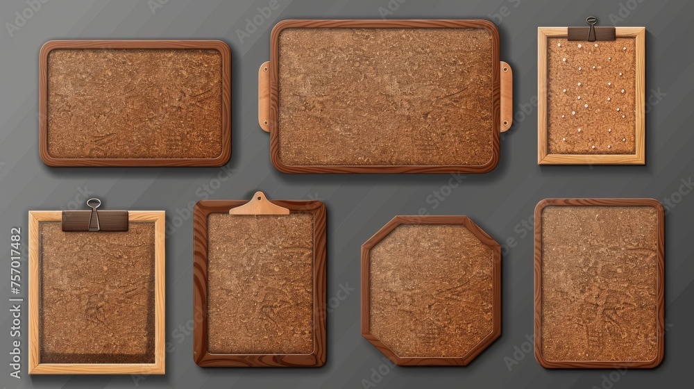Poster memo boards isolated on transparent background with cork texture. modern realistic illustration of r