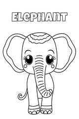 Elephant Coloring Book Page For Preschool Children Features Animals - 757017437