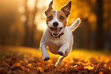 Autumn Adventures with the Jack Russell Terrier: A Playful Romp in the Park - obrazy, fototapety, plakaty