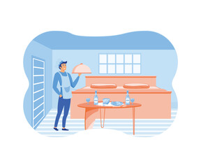 Hotel jobs. Room service, breakfast in bed, hospitality business. flat vector modern illustration