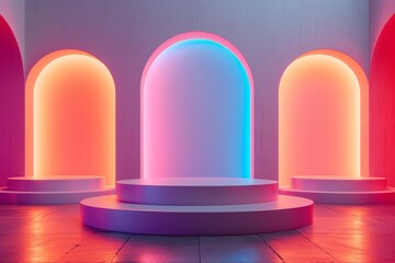 A minimalist podium with a neon-inspired theme