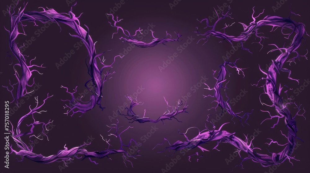 Poster this scary set of creepy crawly magic jungle purple border has twisted branches and glowing circles 