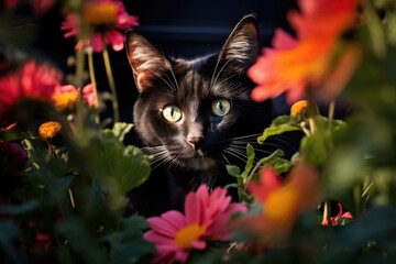 Buddies in Bloom: A Whiskered Adventure in the Summer Garden - obrazy, fototapety, plakaty