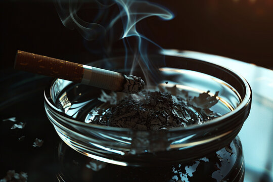 Lit cigarette resting on an ashtray