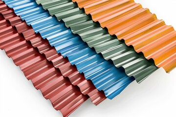 Colorful roofing sheets stacked, showing texture and variety