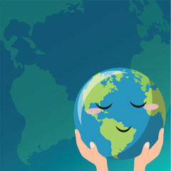 Illustration of cute earth hour turn off the lights for template background or copy space