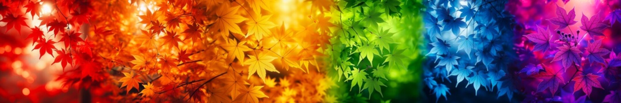Pride in Nature: A Colorful Collection of Maple Leaves Painted in the Vibrant Hues of the Rainbow