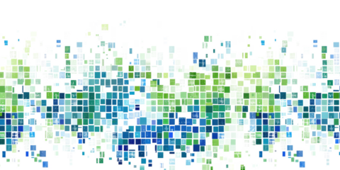 green and blue colored pixel art, technology design background isolated on white or transparent png