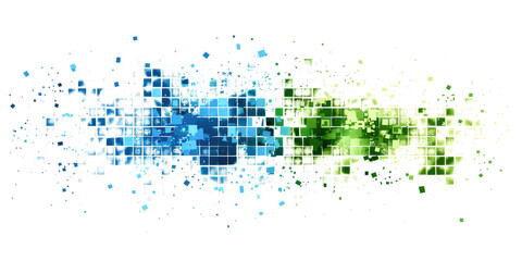 green and blue colored pixel art, technology design background isolated on white or transparent png