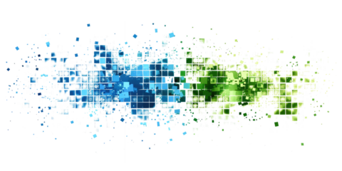 green and blue colored pixel art, technology design background isolated on white or transparent png