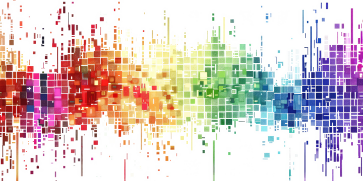 rainbow colored pixel art, technology design background isolated on white or transparent png - Powered by Adobe