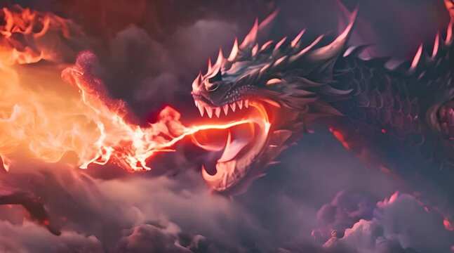 Majestic Dragon Breathing Fire in Fantasy Artwork with AI generated.
