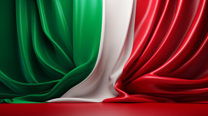 Drapery with the Italian flag on the wall and a plane for the product
