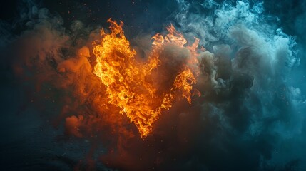 Fototapeta na wymiar a heart-shaped fire surrounded by a cloud of smoke