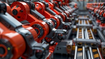 Fototapeta premium Assembly line robots efficiently constructing automotive parts