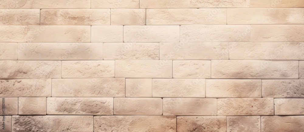 Poster a closeup of a brown brick wall with a blurred background. the rectangular bricks create a pattern t