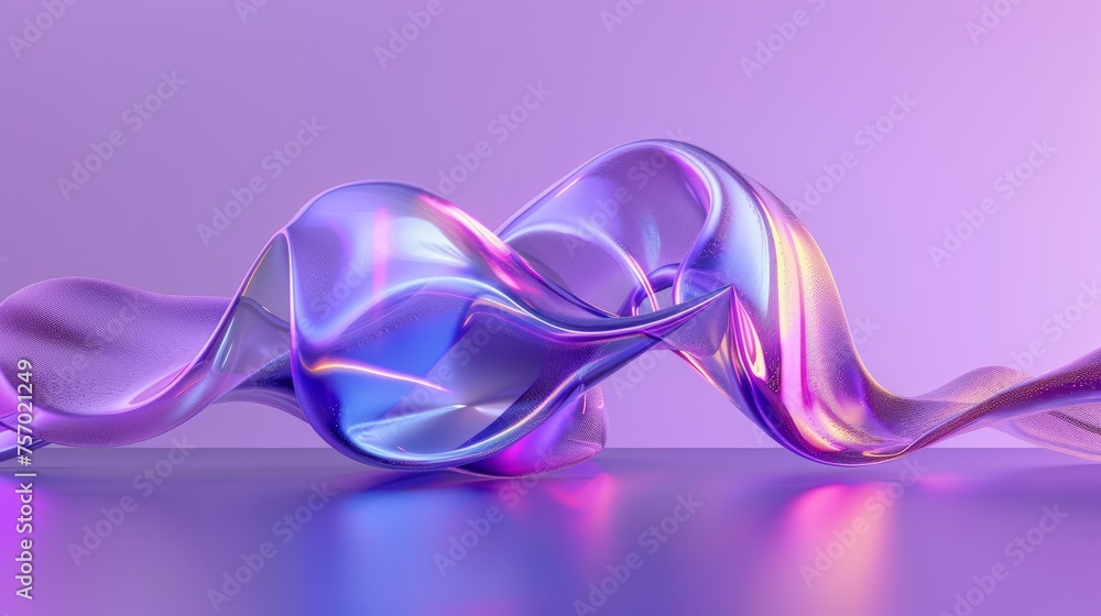 Poster realistic modern illustration of a geometric fluid wave object with an iridescent effect. abstract l
