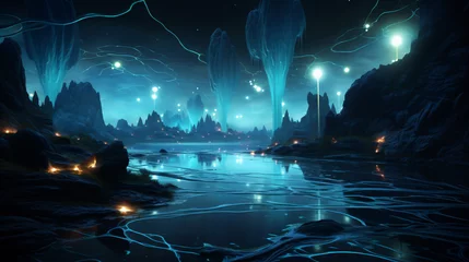 Schilderijen op glas Bioluminescent alien landscapes nature © Ashley