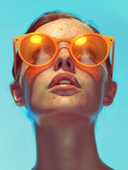 Vibrant Realism: Woman in Orange Sunglasses with Luminous Color Palette