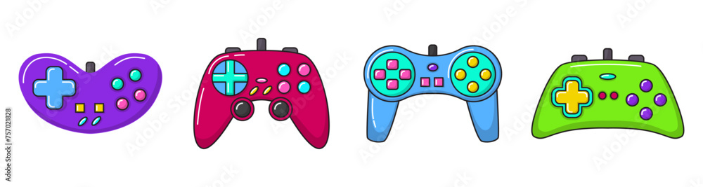 Fototapete vector game controller gamepad icons set. multicolored joysticks elements flat style isolated on whi