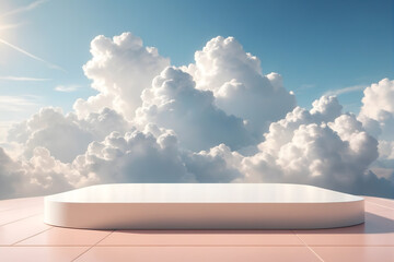 Background podium white 3d product sky platform display cloud pastel scene render stand - Product showing