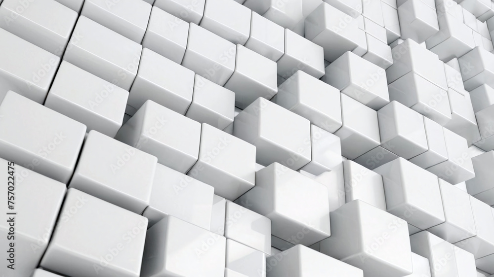 Poster abstract 3d rendering of white cubes background. reflective surface pattern.
