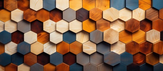 The brown wooden flooring is designed in a honeycomb pattern, resembling a honeycomb made of wood. The symmetry of the rectangles gives it an artistic look, similar to a brick building material